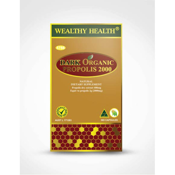 Wealthy Health Dark organic propolis 2000mg 有機黑蜂膠 365粒/膠囊